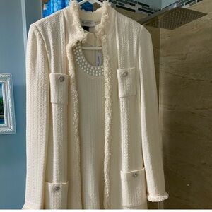 St. John White Midi Knitted Dress and Long Jacket